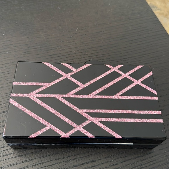 Zara lacquer black pink sparkle geometric front snap close clutch/crossbody. NWT - Picture 1 of 6